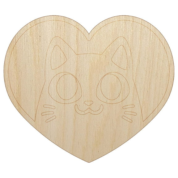 Cat Inside of Heart Love Wood Shape Unfinished Piece Cutout Craft DIY Projects - 4.70 Inch Size - 1/8 Inch Thick