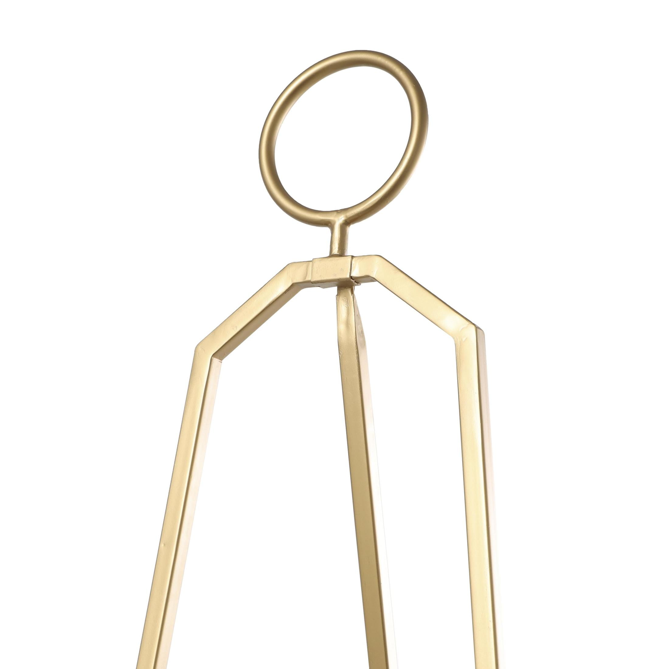 DecMode 22" x 66" Gold Metal Tall Adjustable Floor 3 Tier Easel with Circular Ring Top, 1-Piece