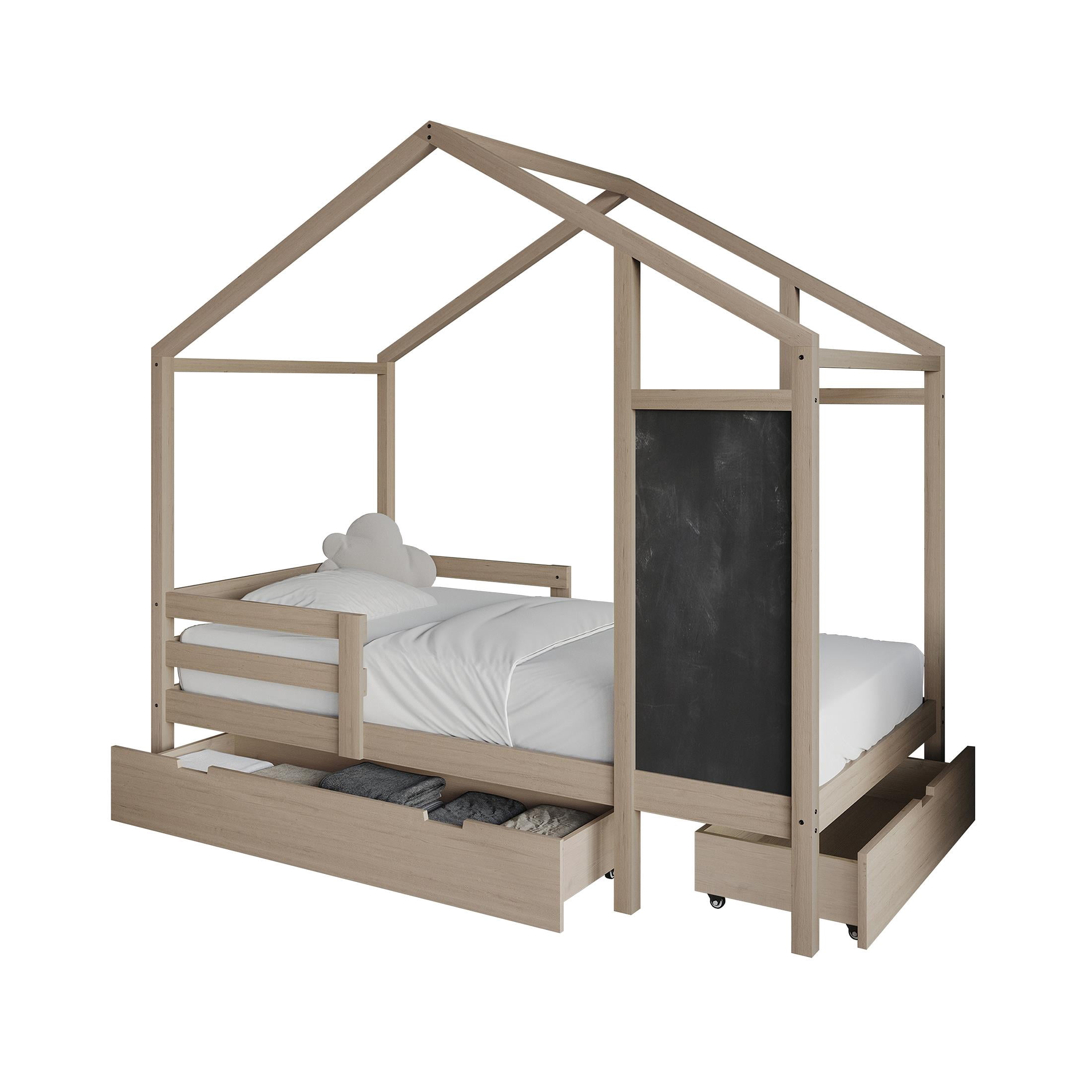 Castle Place Mid-Century Wooden Canopy Bed, Antique Grey