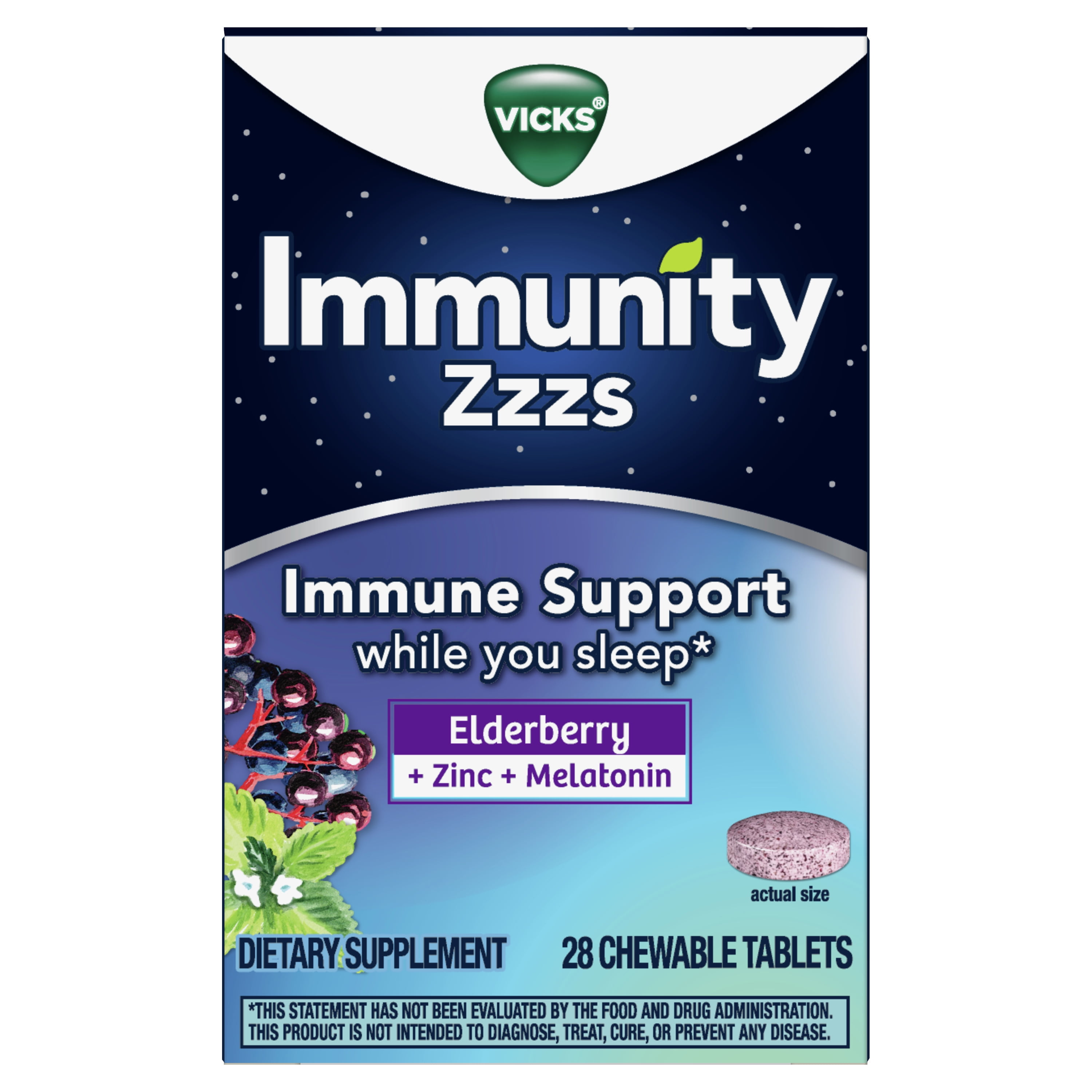 Vicks Immunity Zzzs Immune Support Chewable Tablets, 28 Count