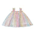 thumbnail image 1 of Robe à Sequins pour Filles Bretelles Sans Manches Étoiles Décoratives Princess Robe Étoiles Colorées Rayures Colorées Champagne Étoiles, 1 of 8