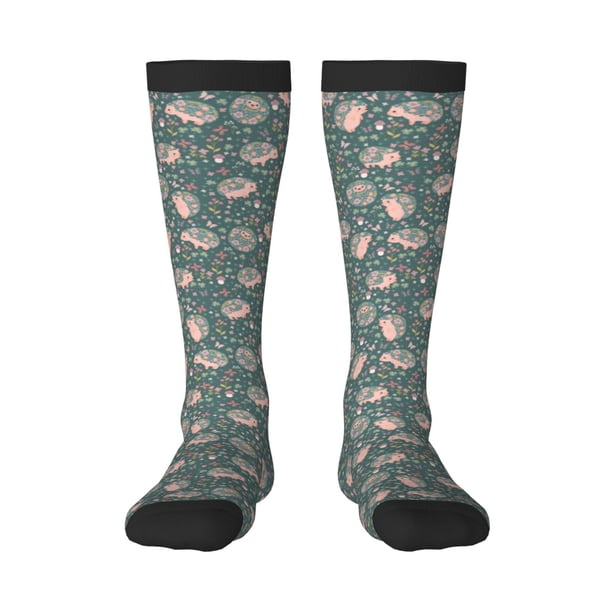 Balery Hedgehogs and Flowers Calcetines novedosos Calcetines deportivos Calcetines hasta la rodilla Calcetines de algodón Calcetines originales y geniales