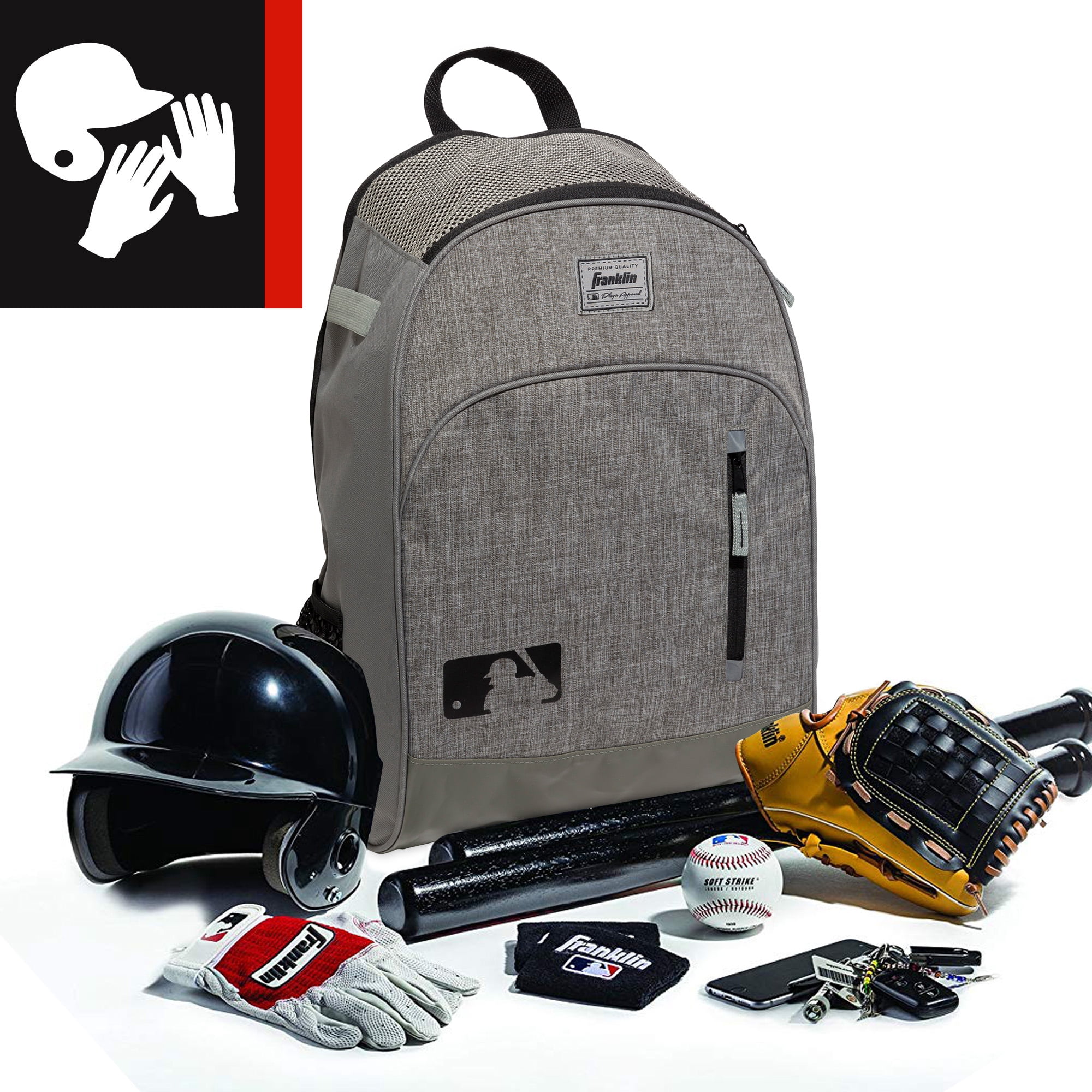 Franklin Sports MLB Youth Baseball Batpack Bag, Heather Gray