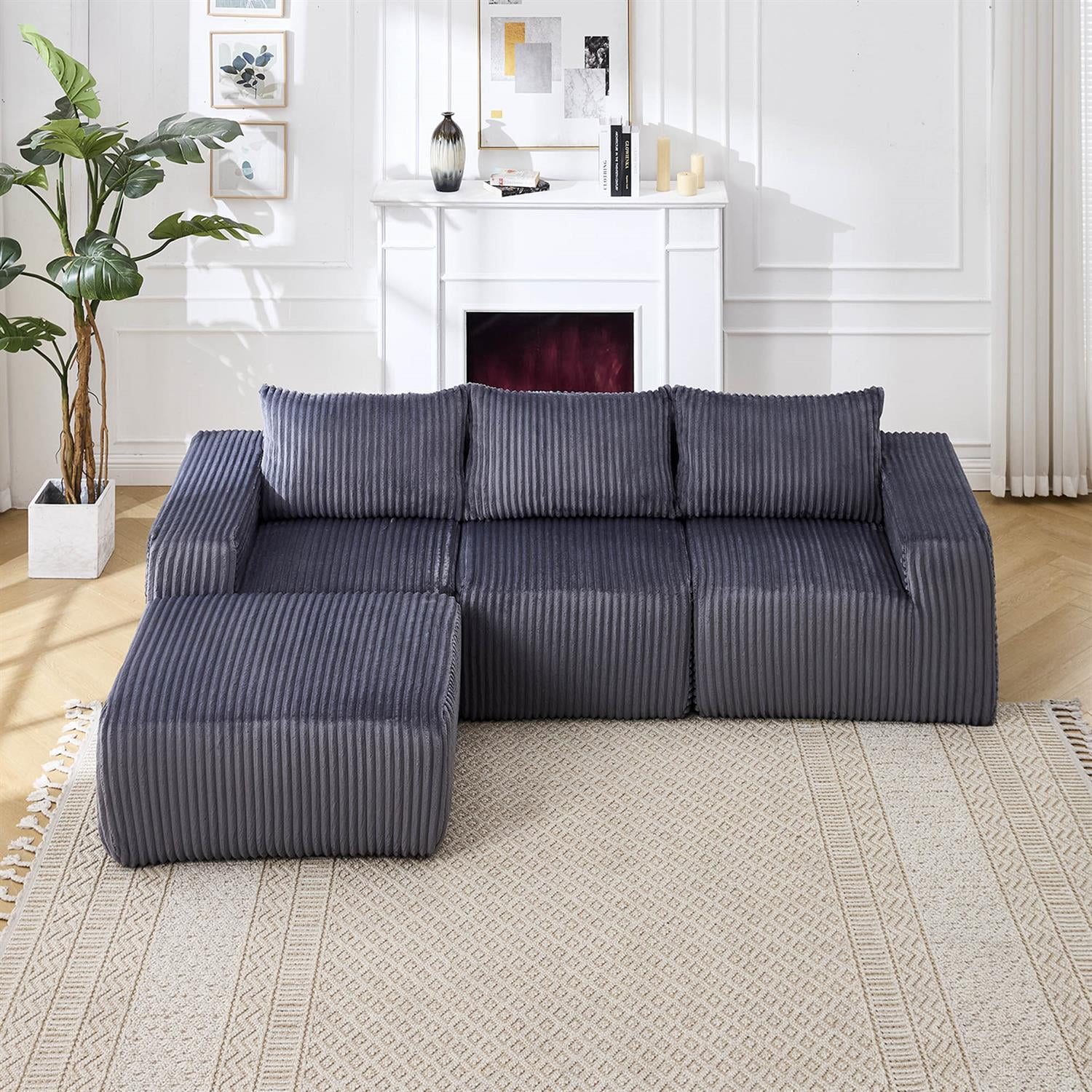 Demi Bonn 125" Modern Modular Sectional Sofa, L-Shaped Upholstered Cloud Couch with Deep Seats & Right Facing Chaise for Living Room, Dark Gray