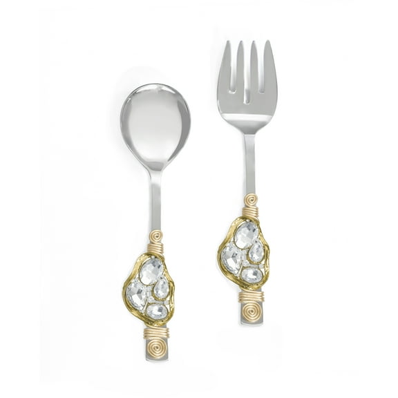 Yo Treasure Tiramisu Cumulus Crystal Stainless Steel Gold Crystal Salad Server Set, Pack of 2