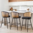thumbnail image 2 of Rattan Counter Height Bar Stools Set 2 Modern 29"Faux Leather Barstools Counter Height Bar Stools with Cane Back Farmhouse Counter Stool for Kitchen Island Countertop Black, 2 of 11