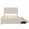 thumbnail image 3 of Full Size Upholstered Platform Bed with Twin Trundle and 3 Drawers, Linen Fabric with Stripe Headboard, Storage Bed for Guest Room, Beige, 3 of 6