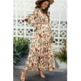 thumbnail image 5 of Women'S Boho Maxi Dress V Neck Puff Long Sleeve Ruffle A-Line Split Swing Chiffon Dresses Yellow Flowers L, 5 of 7