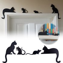 Eoperou Halloween Black Cat Decor: Wooden Cat Silhouette Door Corner Hanging Sign