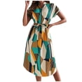 thumbnail image 1 of Vestido de Manga Corta para las Mujeres Corbata de Impresión Casual Cuello en V Irregular, Vestido de Verano para las Mujeres, 1 of 7