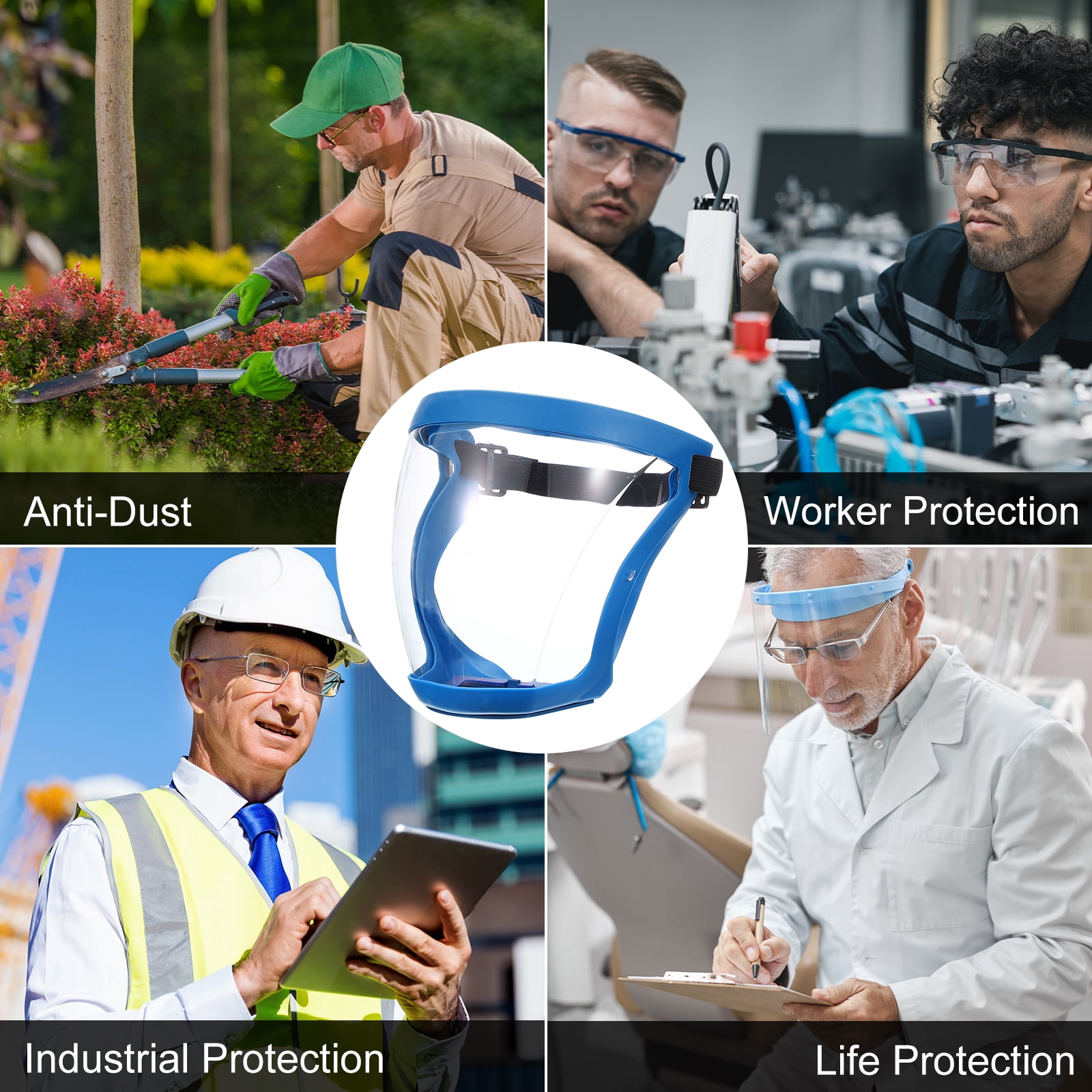 Uxcell Full Safety Face Shields, Anti Fogging Full Safety Face Protection Face Shield Blue