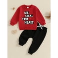 thumbnail image 6 of Baby Toddler Kids Boys 2-piece Valentine’s Day Clothing Set, 6 12 18 24 Months 2T 3T 4T Long Sleeve Letters Print Sweatshirt with Sweatpants Outfit, 6 of 10