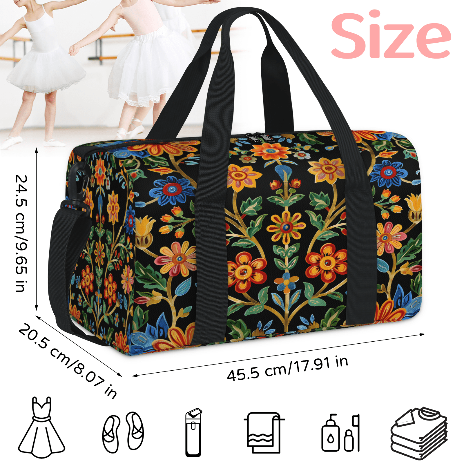 Herdesigns Mexico Floral Gym Bag for Women, Duffle Bag for Travel Sport, Lightweight Waterproof Carry on Weekender Overnight Dance Yoga Workout Bags