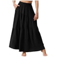 thumbnail image 2 of Women's Boho Maxi Skirt with Pockets - Elastic High Waist Flowy Tiered A-Line Long Skirts for Summer Vacation Black A XXL, 2 of 6