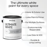 Evolve Ultimate Latex White Paint & Primer with Flat Finish, Interior/Exterior, 5 Gallon