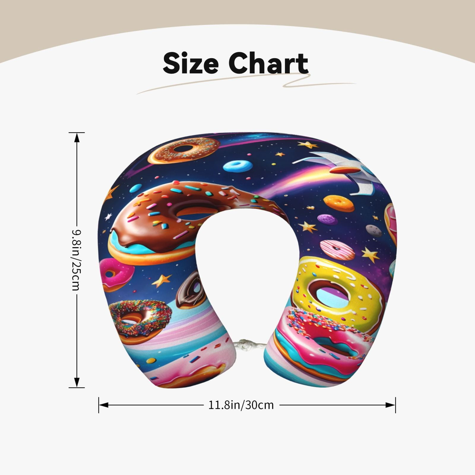 Xecao Space Colorful Donut Print Memory Foam Cervical Neck Pillow Versatile U-Shaped Pillows for Home,Office,Camping,Travelling,Soft Washable Cover
