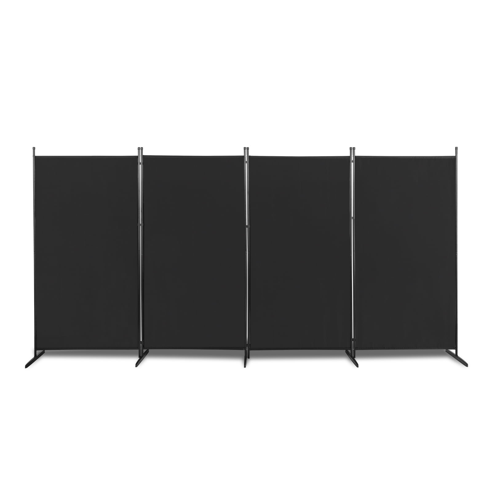 6FT 4-Fold Foldable Screen Plastic Foot Carbon Steel Frame, Black