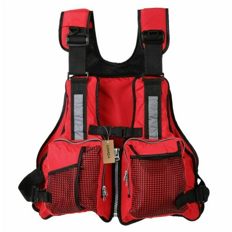 adult Life Jacket Solid Men Women Adjustable Waterproof Buoyancy Aid Nylon Fishing Vests Sailing Fishing Kayak Life Vest, Size: One size, Red