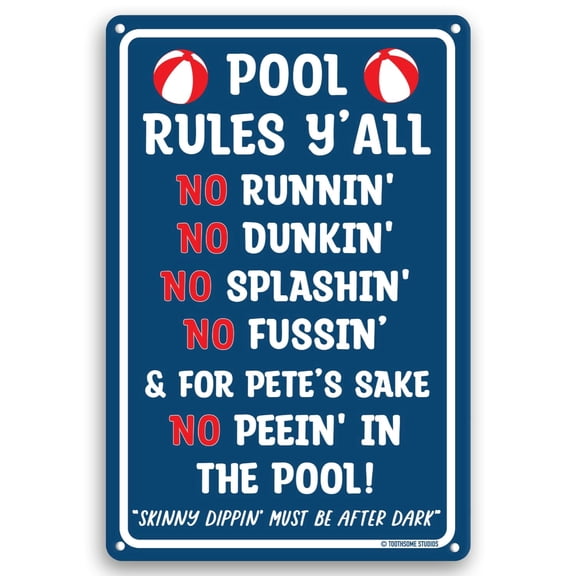Pool Rules Y’all Aluminum Pool Sign 12x8 Inch – Southern Style Outdoor Pool Decor