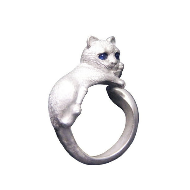 Anillo de gato de ojos azules grandes, anillo de gato lindo, gato
