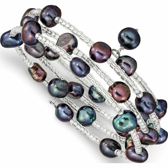 Fashion 7-8mm Black Fwc Pearl & Glass Beaded Coil Slip-On Bangle Made In China -Jewelry By Sweet Pea