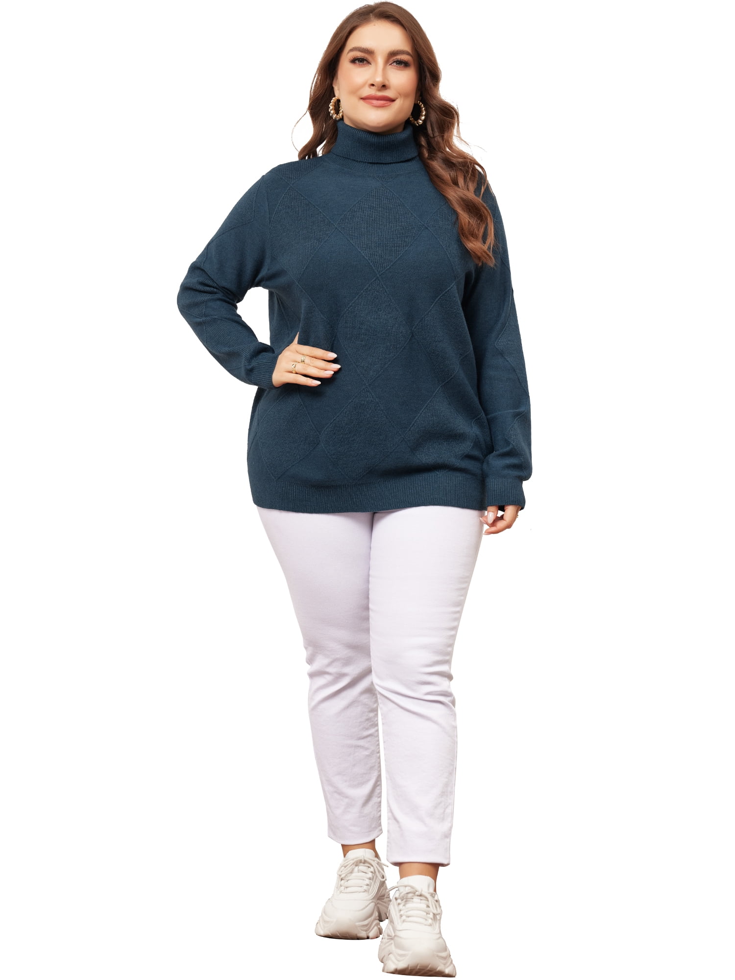 DARING DIVA Plus Size Long Sleeve Turtleneck Novelty Sweater 4X Blue