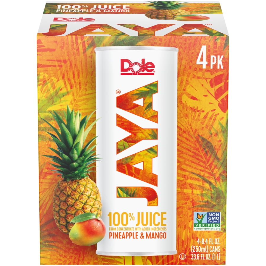 Dole Jaya 100 Pineapple & Mango Juice, Tropical Juice Drink, 8.4 Oz Cans, 4 Ct