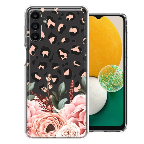 MUNDAZE Case For Samsung Galaxy A13 Classy Blush Peach Peony Rose Flowers Leopard Phone Cover