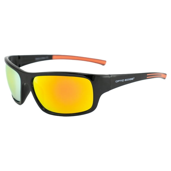 Cliff Weil Optic Edge Stowaway Wraparound Sports & Motorcycle Sunglasses for Men or Women Gloss Black Frame w/ Dielectric Orange Mirror Lens
