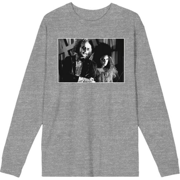 Beetlejuice Black & White Wedding Screenshot Adult Heather Gray Crew Neck Long Sleeve Tee-Medium