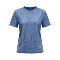 thumbnail image 5 of Women's Casual Crew Neck Short Sleeve Solid Color Denim Pullover Top Soft Lightweight Comfy Versatile Daily Wear Summer Outfits | CSEONE,Light Blue L, 5 of 9