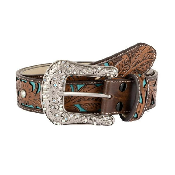 Yokua Vintage Leather Belt Western Belt Cowboy Belt Turquoise Belt Buckle Belt