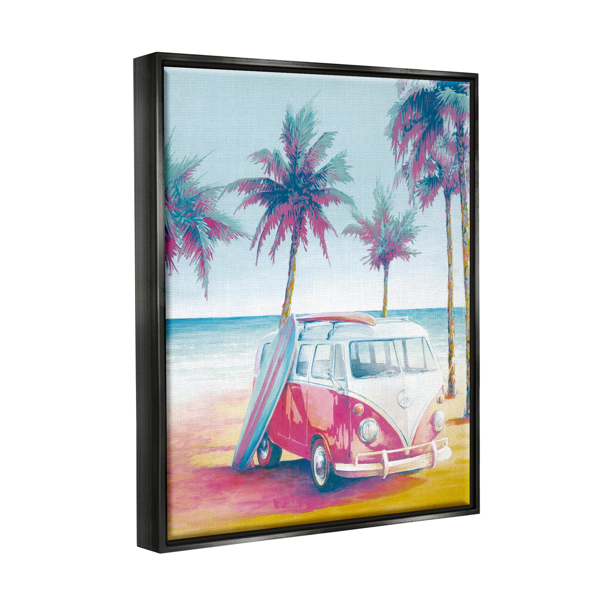 Stupell Industries Tropical Minibus on Beach Transportation Painting Black Floater Framed Canvas Art Print Wall Art, 17 x 21