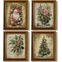 Hieng Vintage Christmas Pictures Wall Decor Prints,Retro Christmas Wall Art Decorations for Home Kitchen Bedroom Bathroom Living Room Office,Santa Claus Xmas Tree Decor Prints Unframed