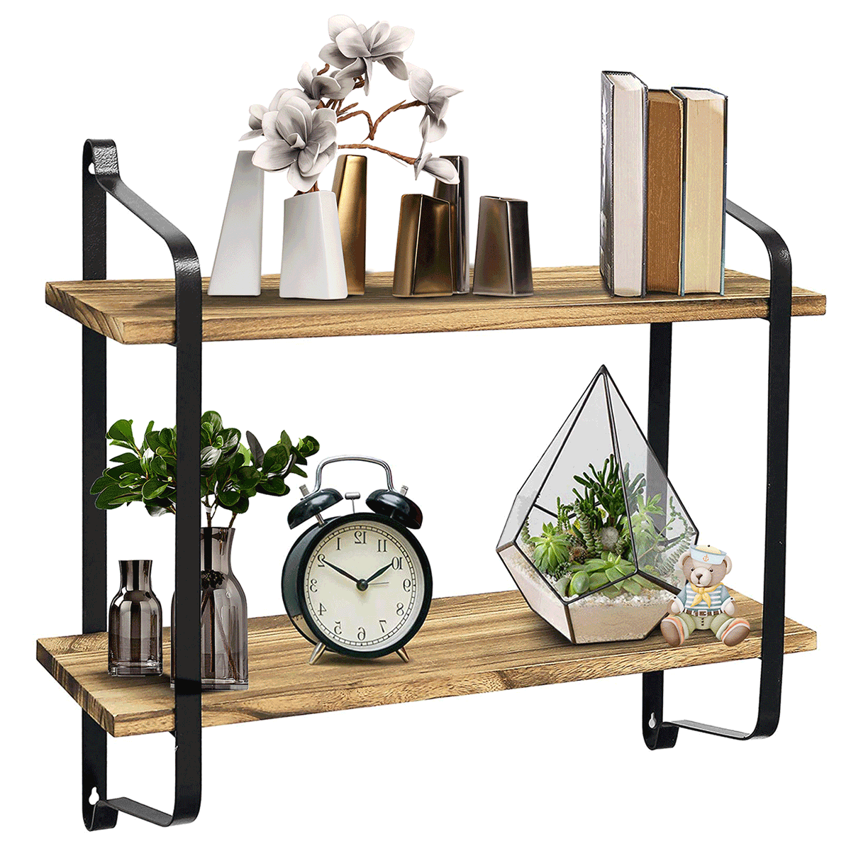 Hanging Metal Wooden Shelves 2-Tier Black Multifunctional Decorative Storage Shelf for Bars/Restaurants/Kitchens Easy to Install Size : 603050cm Rustic Style Iron Ceiling Shelf 
