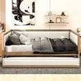 thumbnail image 2 of Full Size Upholstered Daybed with Pull Out Trundle and Nailhead Decoration, Sofabed with High Guardrail, Beige, 2 of 9
