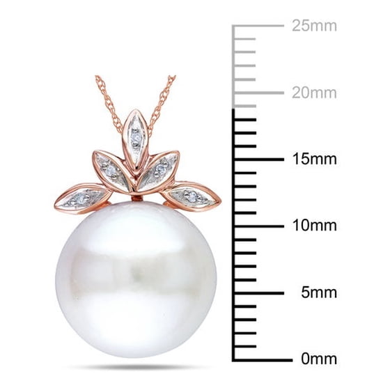 Miabella Miabella 11.512mm White Button Cultured Freshwater Pearl and DiamondAccent 10kt