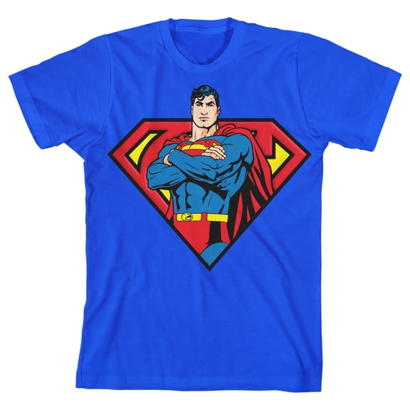 Superman Arms Crossed Pose Inside Logo Boy's Royal Blue T-shirt-Medium