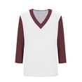 thumbnail image 6 of Timegard 3/4 Length Sleeve Tops for Women V Neck Color Block Comfy Blouse Casual Drop Shoulder Tee, 6 of 6