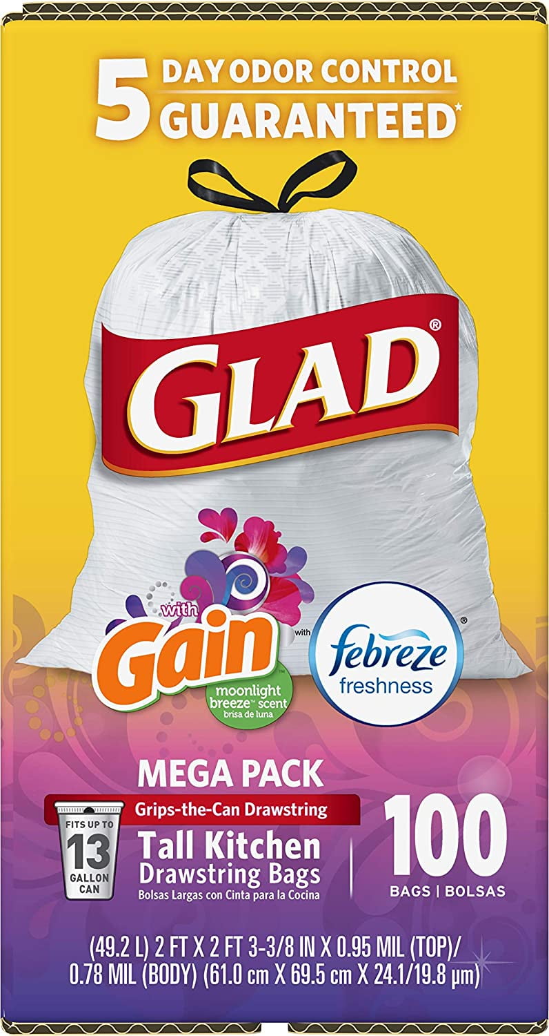 McKds Glad ForceFlex Trash Bag 13 gal. LLDPE Drawstring Case of 100