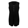 thumbnail image 4 of GILIGEGE Womens Summer Casual Romper Sleeveless Waffle Knit Jumpsuits for Woman Short Rompers with Pockets Summer Buttoned Pocket Vest Jumpsuit Solid Color Button Collar Loose Jumpsuit Belt Pocket, 4 of 5