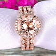 thumbnail image 6 of Trio Set Big Morganite Wedding Ring Set Engagement Ring On 10k Rose Gold Stacking Matching Band Round Cut Gemstone Personalized for Brides, 6 of 6