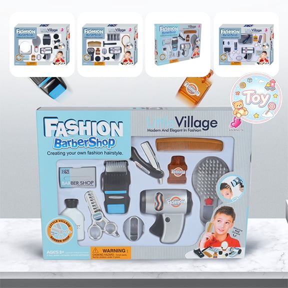 Boys Barber Shop Pretend Playset with Simulated Hair Cutting Tools, Male Hair Salon Pretend Play Toys, Barber Role Play Kit, Christmas Birthday Gifts, Toys for Toddler Baby Kids Boys, Age 3