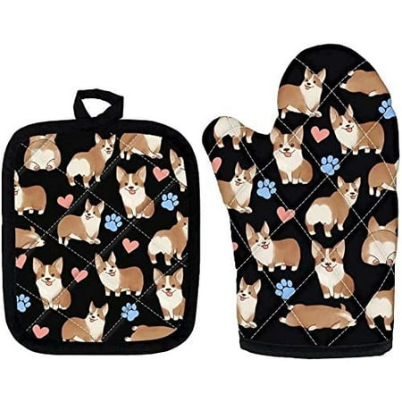 

GePrint Corgi Pembroke Pet Printed A Pair of Oven Mitts Pot Holders Set Home Decoration Durable Insulation Oven Gloves Anti Scalding Washable Kitchen Mitten for Women Gift
