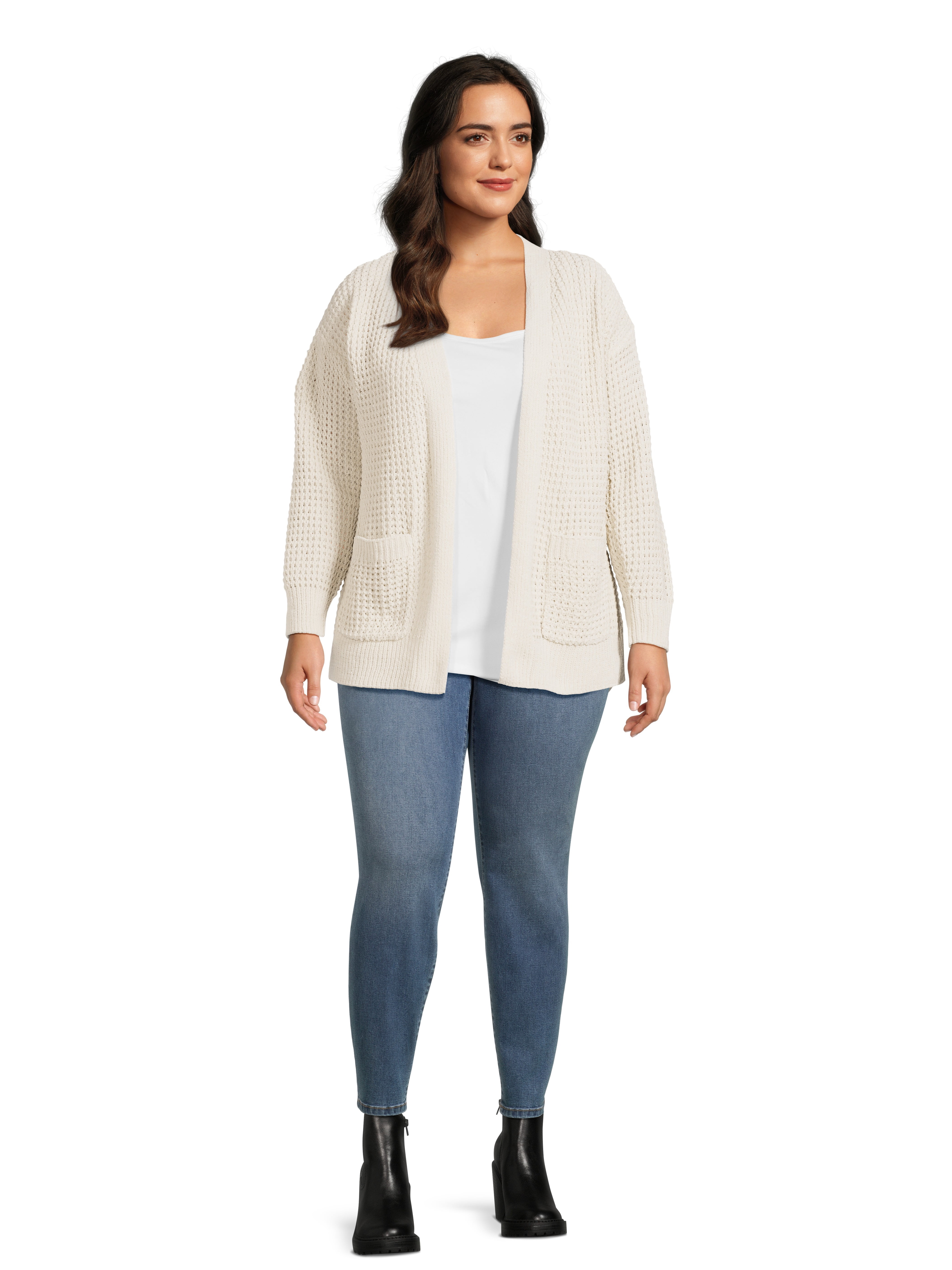 Time and Tru Women's Chenille Cardigan Sweater, Midweight, Sizes XS-XXXL