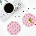 thumbnail image 4 of Honeii Floral Strawberr print Leather Coaster Set of 4, ideal for safeguarding your furniture from drinks spills and effortless cleanup-Octagon, 4 of 6