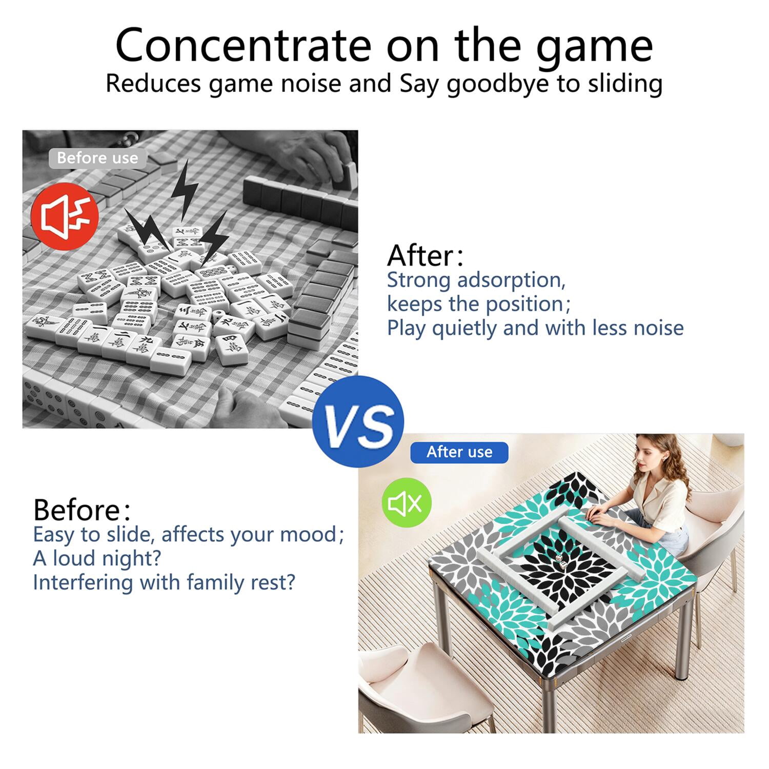 Decorative Boho Print Playing Mat for Mahjong Tables 31.5x31.5 Inch Rubber Surface with Anti-Slip Grip and Noise Dampening for Board Games and Game Room