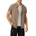 thumbnail image 4 of VEKDONE Men's Button Down Shirts Summer Short Sleeve Collared V Neck Tee Casual Solid Color Loose Fit Business Work Tops Khaki XL, 4 of 9
