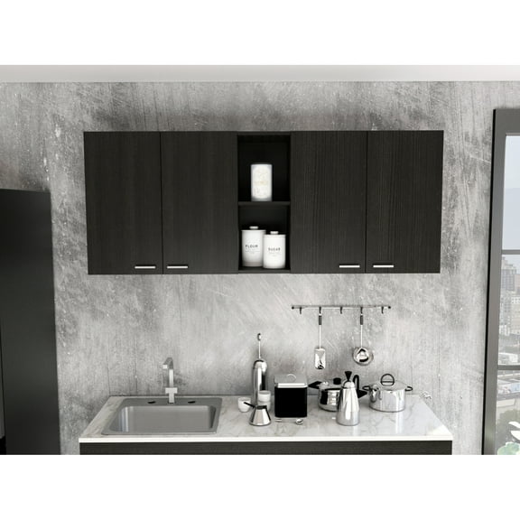 Black 150" Wall Cabinet For Storing Kitchen Appliances With Filler, Efficient Organization