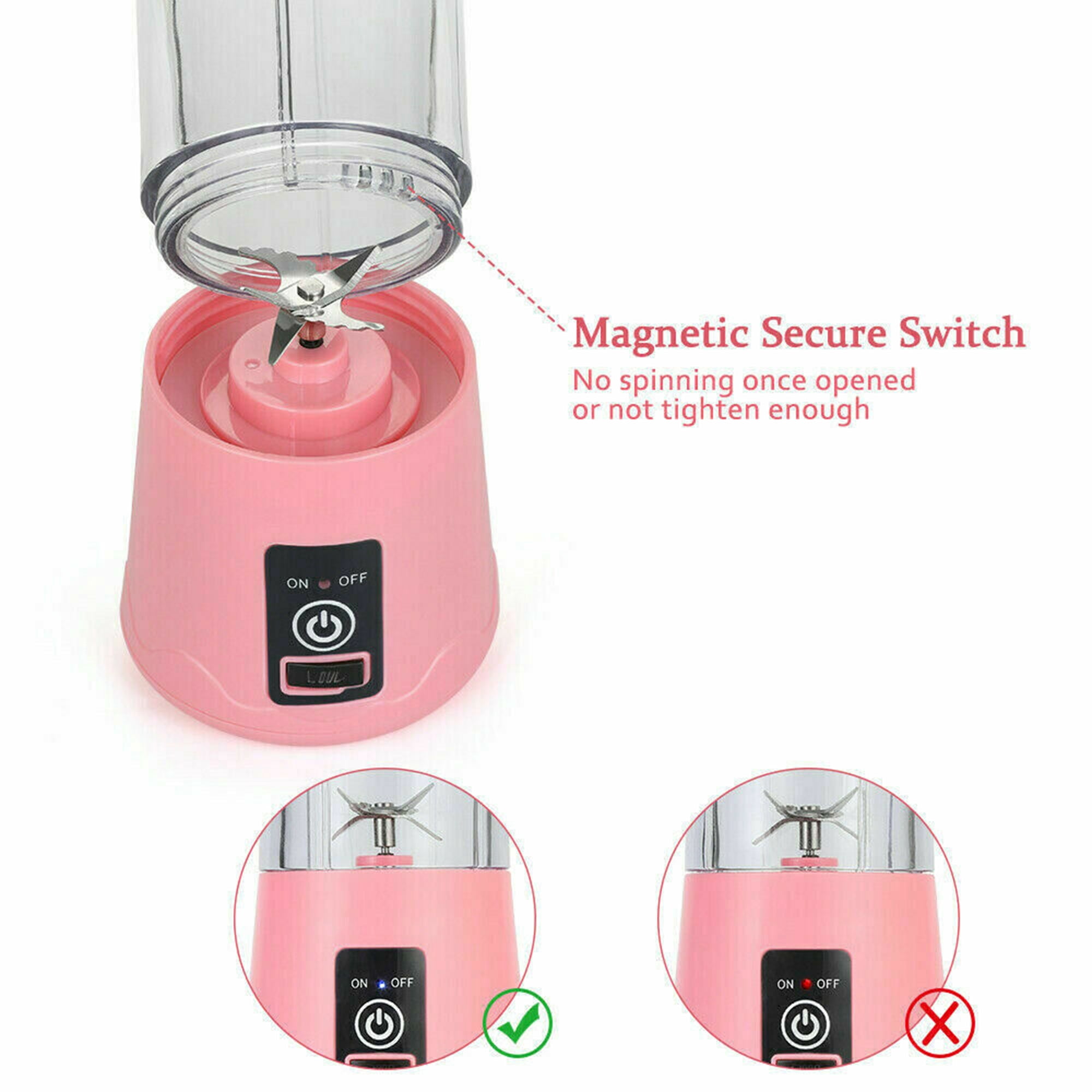 SHCKE Mini Portable Blender 380ml Personal Blender USB Rechargeable Blender Juicer Cup for Shakes and Smoothies with 6 Blades, 2200mAh Battery